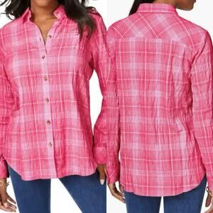 FOXCROFT Crinkle Blouse Shirt Pink White Size 2